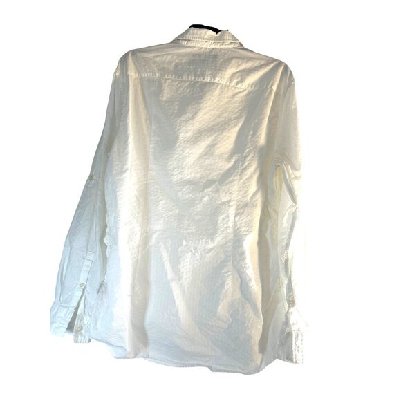 Marc Anthony Womens Top Button-Up Long Sleeves Roll-Up Cuff  White Textured Smal - Picture 2 of 9